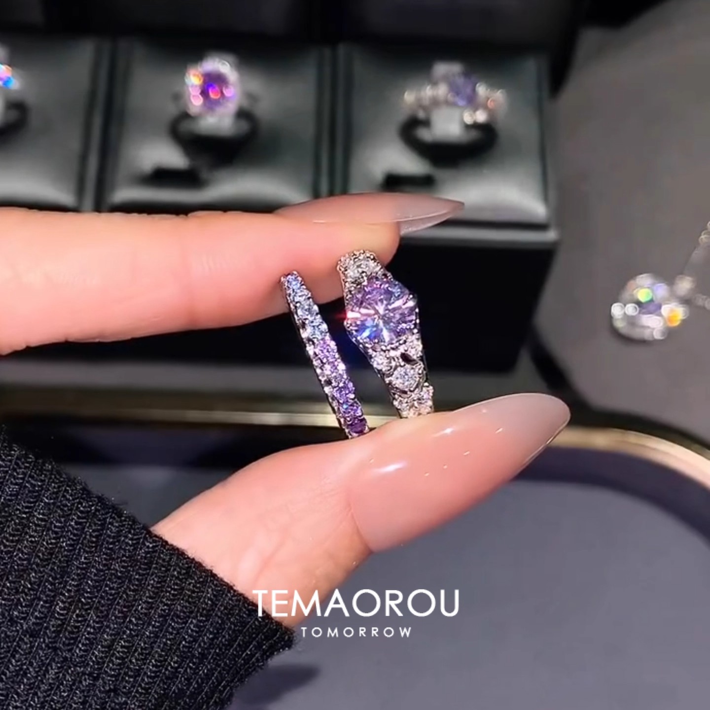 绝绝紫!Vintage复古老钱风紫罗兰戒指爆闪戒臂 排钻食指戒指环女