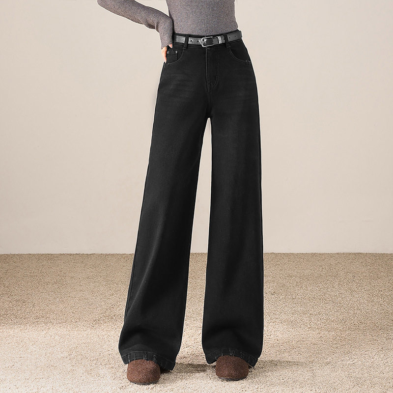 复古窄版牛仔阔腿裤2025年冬款垂坠感修身直筒裤显瘦高腰休闲长裤