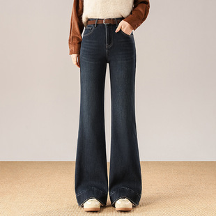 加绒牛仔喇叭裤2025年冬款长款高腰拖地裤洋气减龄显瘦修身鱼尾裤