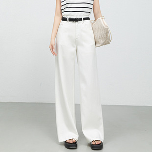 天丝棉垂顺休闲阔腿裤 子中高腰阔腿牛仔裤 白色薄裤 兴依璐夏新款