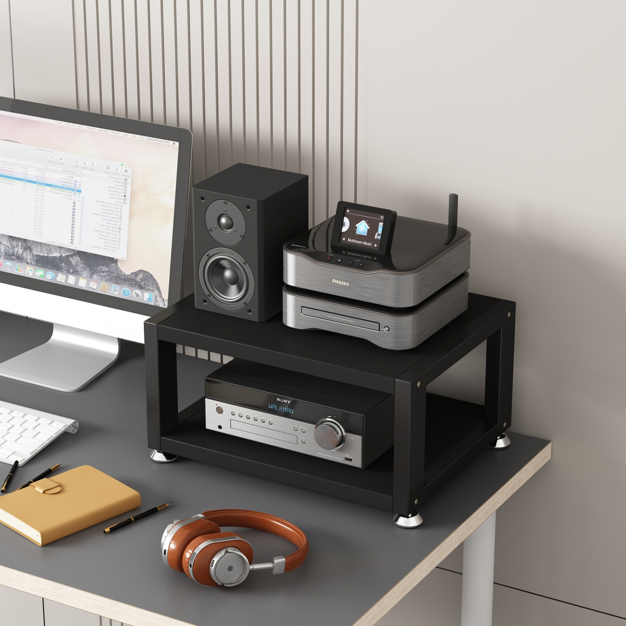 桌面小尺寸功放机架胆机支架解码器耳机放大器CD机卡座音响收纳架