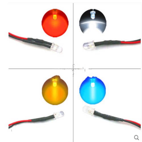 3MM5MM超高亮发光二极管5V9V12VLED带线灯珠模型装饰玩具车指示灯