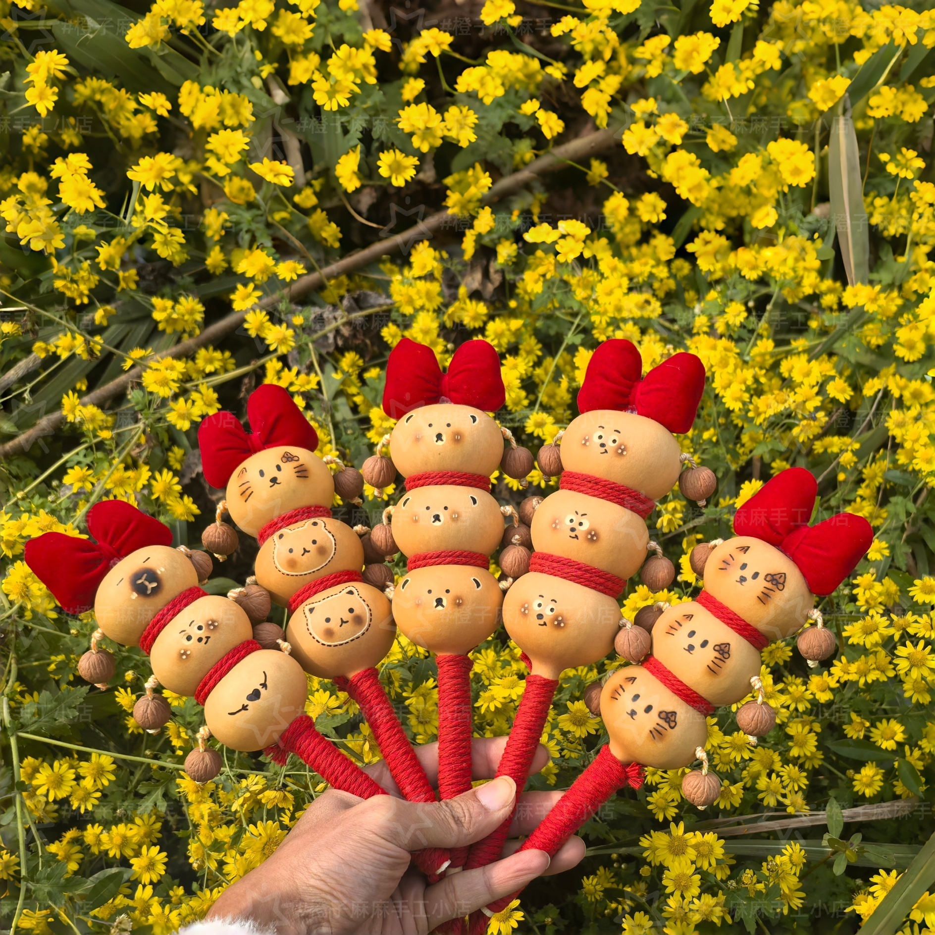 天然葫芦拨浪鼓可爱解压文玩糖葫芦纯手工糖葫芦串冰糖葫芦婴儿