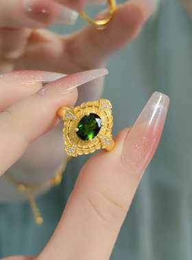 绿色宝石镶嵌戒指女复古
