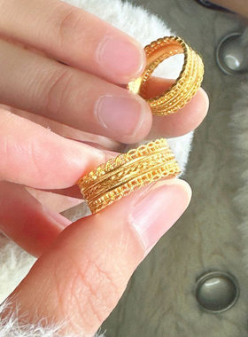 腰缠万贯新中式金色蕾丝开口戒