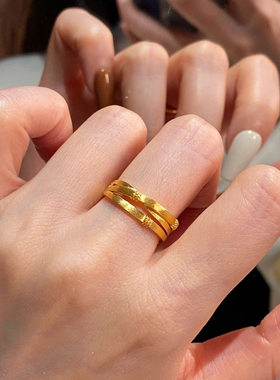 拉丝三环交织双缕缠绕戒指