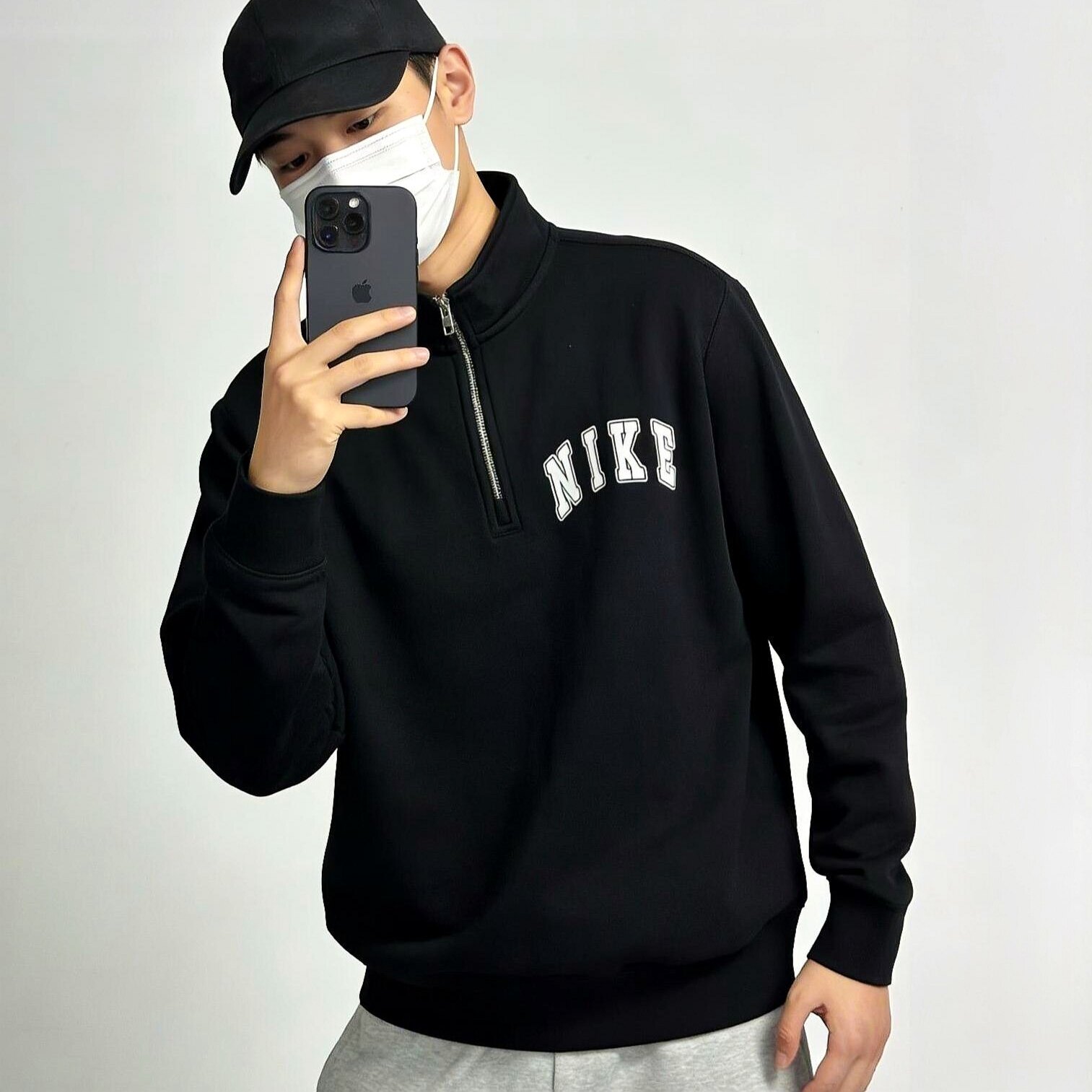 Nike卫衣男 耐克半拉链立领套头衫 加绒保暖休闲外套 FZ0874-010