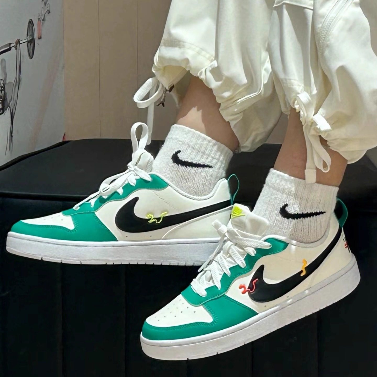 Nike耐克 Court Borough GS 女子白绿活力运动休闲板鞋HF5750-101,运动鞋new,板鞋,淘宝优惠券,粉丝福利购,淘宝优惠卷