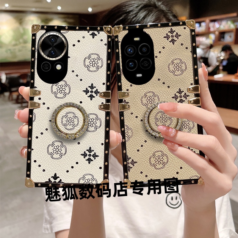 新款皮纹花朵适用于华为Nova13pro方形手机壳Nova13全包四角加厚防摔带支架保护套