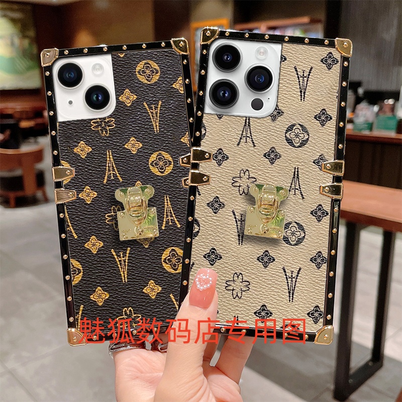 新款皮纹花朵适用于苹果14promax方形手机壳iphone14pro全包四角加厚防摔带锁帖保护套