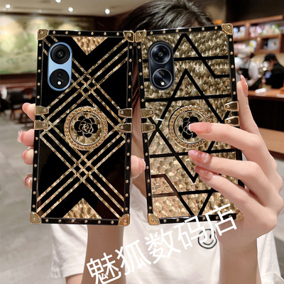 新款幻影大格金适用于OPPOA1pro电镀方形手机壳a1x全包边四角加厚防摔A1带支架耐脏软边A1活力版手机壳