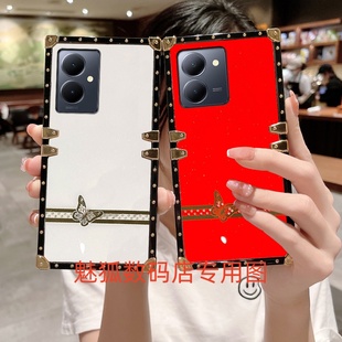 新款 方形手机外壳Y78m全包四角加厚防摔保护套 细钻蝴蝶适用于vivoY78