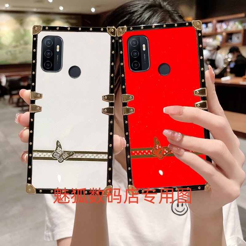 新款细钻蝴蝶适用于OPPOA32方形手机外壳A32全包四角加厚防摔保护套