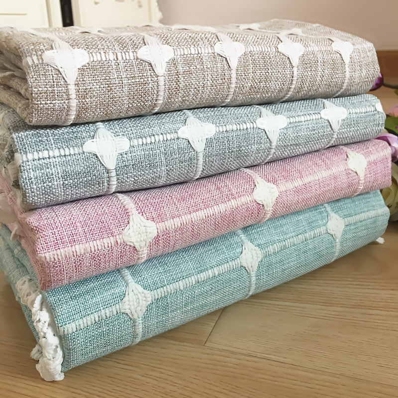 简约棉麻正方形家用格子茶几桌布