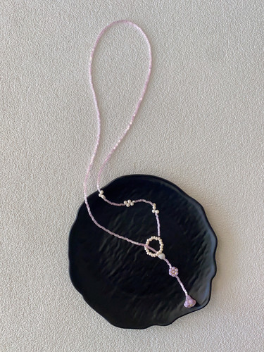 粉紫花园串珠项链小众设计感手工编织花朵少女心百搭毛衣链女