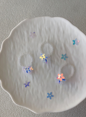 HUYA手作亮闪闪花朵串珠戒指原创设计雪花小众可爱甜美编制戒指