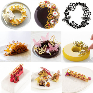 羽毛翻糖蕾丝垫蝴蝶花环树叶西点冷餐蛋糕围边装饰脆片硅胶模具