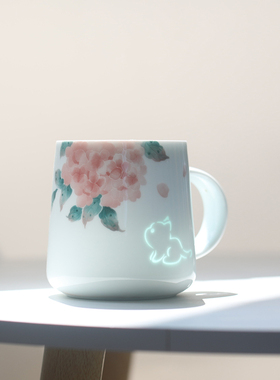 子木办公室玲珑瓷猫咪马克杯景德镇生日礼物情侣水杯可爱陶瓷水杯