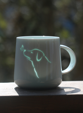 子木戏蝶狗狗马克杯女生高颜值杯子陶瓷成人水杯景德镇玲珑咖啡杯