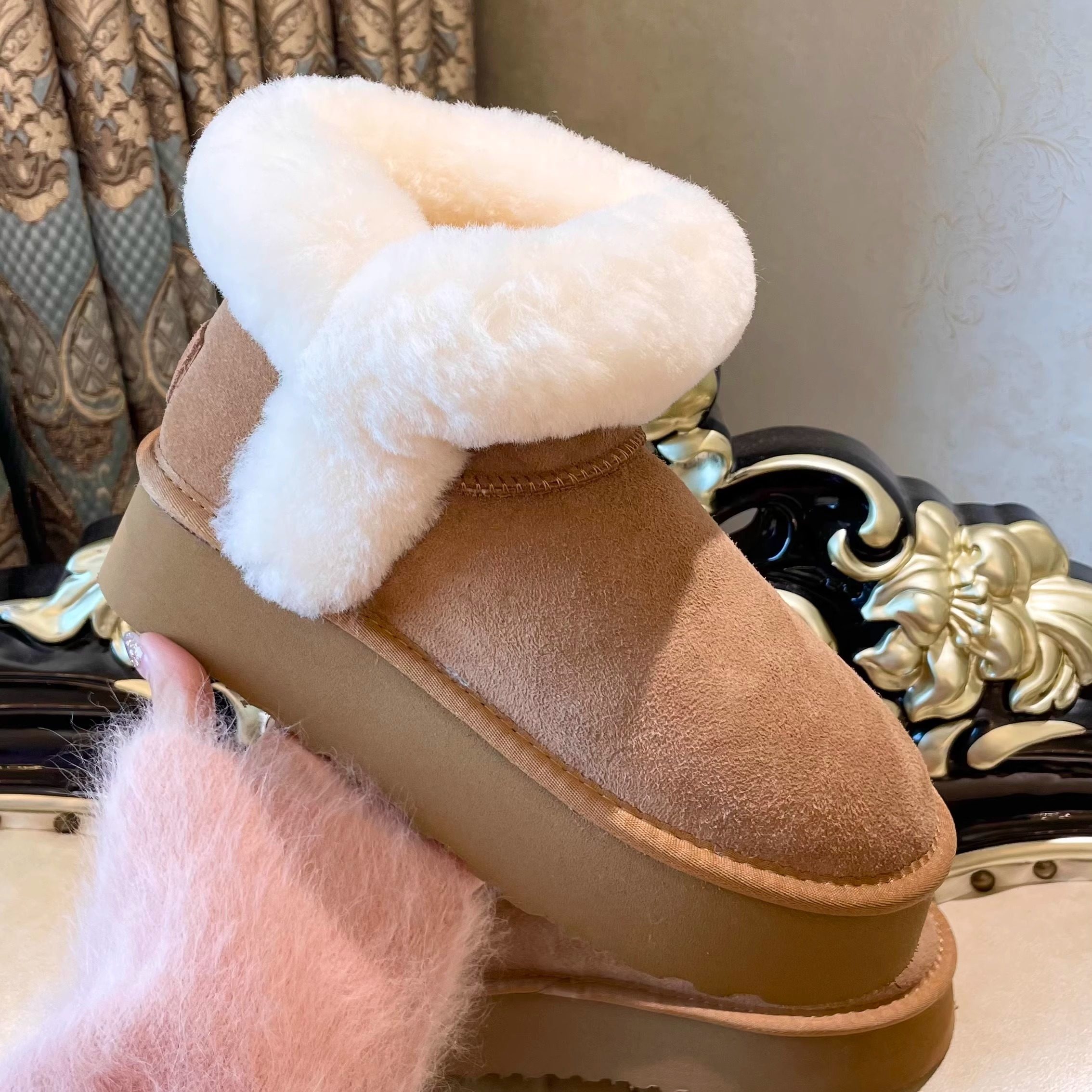 2025冬加绒加厚羊皮毛一体毛口小v雪地靴女鞋真皮厚底防水台保暖,女鞋,时尚雪地靴,淘宝优惠券,粉丝福利购,淘宝优惠卷