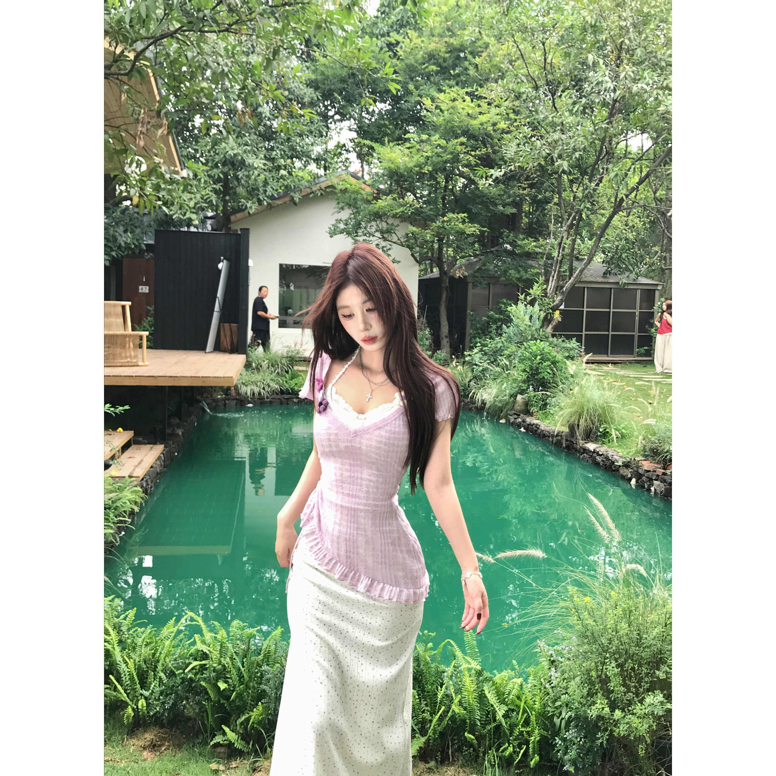 Mejiu蜜九辣妹风短袖罩衫吊带裙