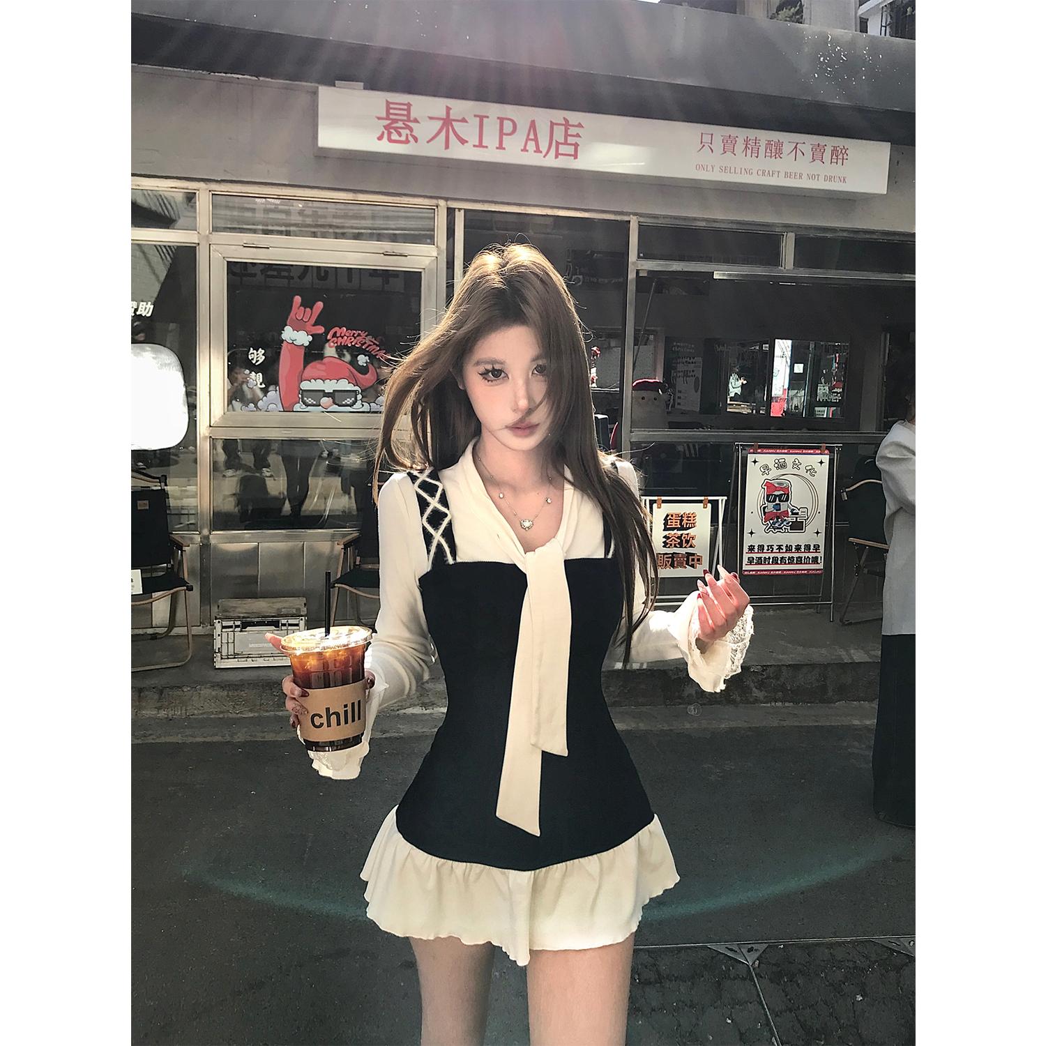 Mejiu蜜九富家女鹅金长袖连衣裙