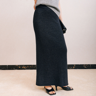 chris小倩26支402g美丽诺羊毛高腰慵懒显瘦针织半身裙中长直筒裙