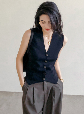 【八折】chris小倩 V领弹力修身休闲叠穿针织外穿内搭马甲背心女