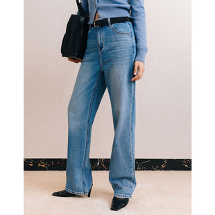 女 遮跨舒适小拖地裤 chris小倩三线扬子纱直筒萝卜高腰牛仔裤 修身