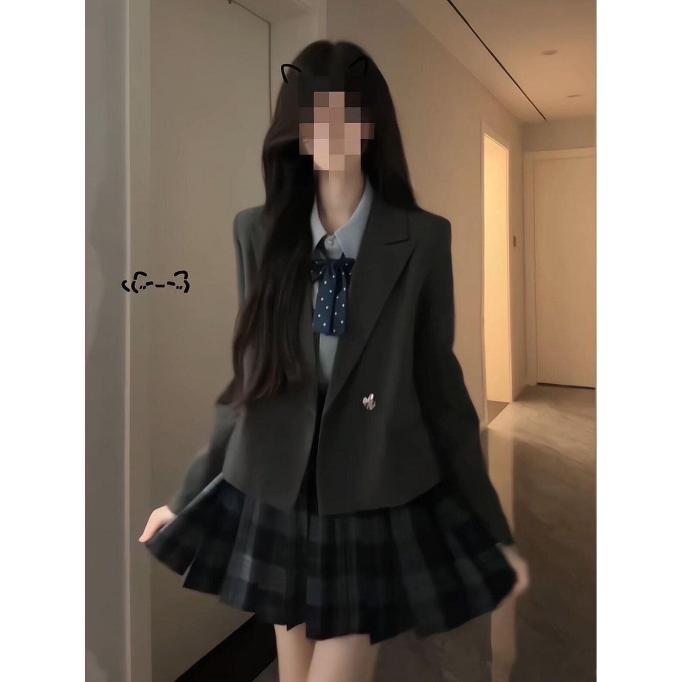心动留白韩系学院衬衫外套格纹半裙套装小众显瘦jk制服三件套