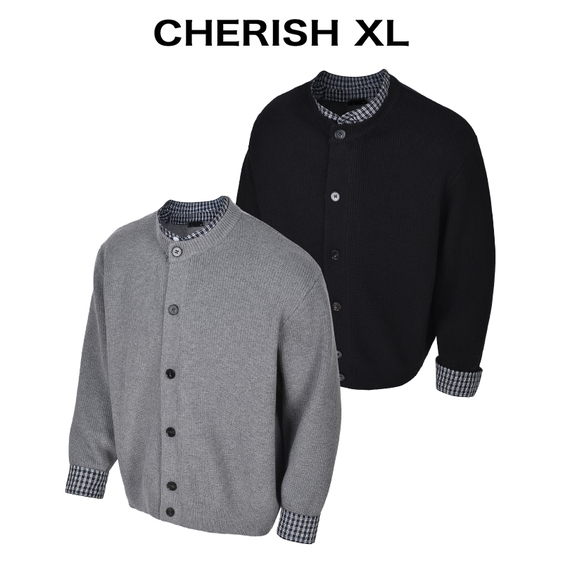 CRXL【重磅750G】挺阔有型/仿羊毛假两件短款针织开衫保暖毛衣男