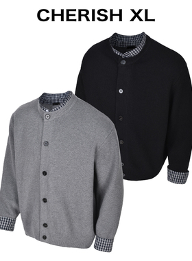CRXL【重磅750G】挺阔有型/仿羊毛假两件短款针织开衫保暖毛衣男