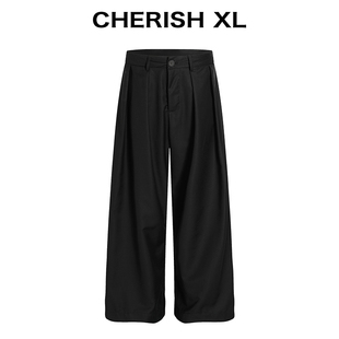 加厚男款 宽松阔腿黑色西裤 松弛慵懒感 」前后褶皱 「王嘉尔同款