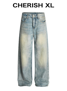 CHERISH XL【潮人衣橱】复古水洗牛仔裤男款/直筒宽松休闲百搭