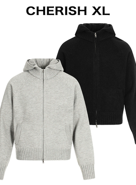 CRXL重磅800g短款保暖卫衣款针织连帽毛衣夹克外套男