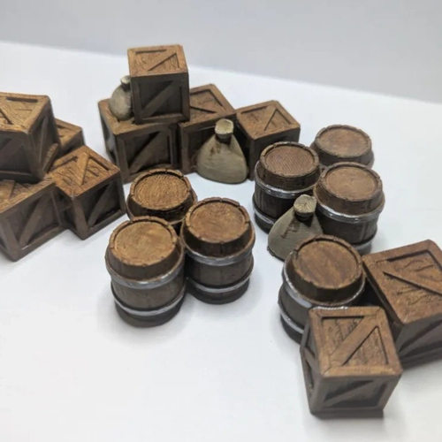 复古欧式中世纪木箱木桶配件 微缩沙盘 3D 打印手办布景摆件 425
