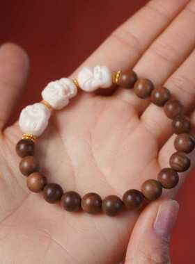 印度老山檀香木虎皮横纹黑肉0.8佛珠手串三不佛猛犸手链饰品礼物