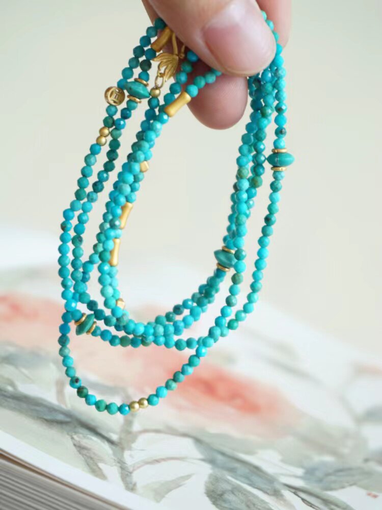 오리지널 디자인 하이 도자기 하이 블루 천연 청록색 멀티 서클 팔찌 면 처리된 핸드메이드