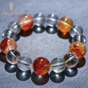 白水晶设计款 大颗粒胶花水晶手串 天然红胶花圆珠手链 盖亚回声