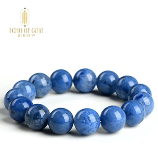 蓋亞回聲 藍(lán)色細(xì)發(fā)晶散珠手串 7A級天然藍(lán)線兔毛圓珠手鏈