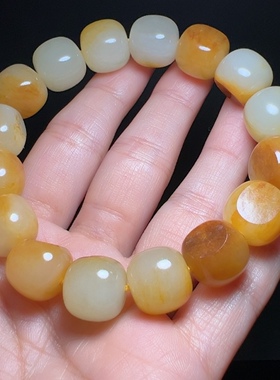 新疆和田玉白玉手串圆珠手串红皮老型珠手串白玉男士手串13*14