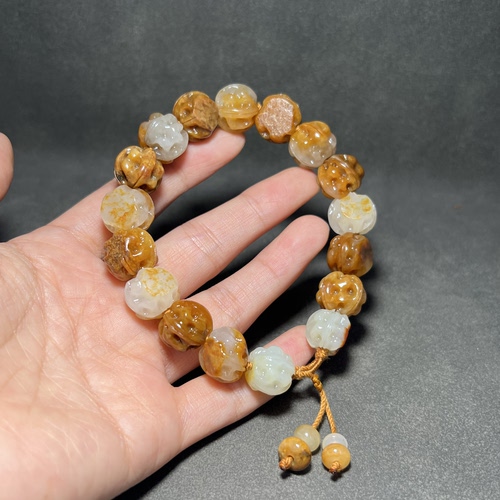 黄玉籽料手串黄沁皮手串苏工精品男女款手串手链 15mm 大尺寸