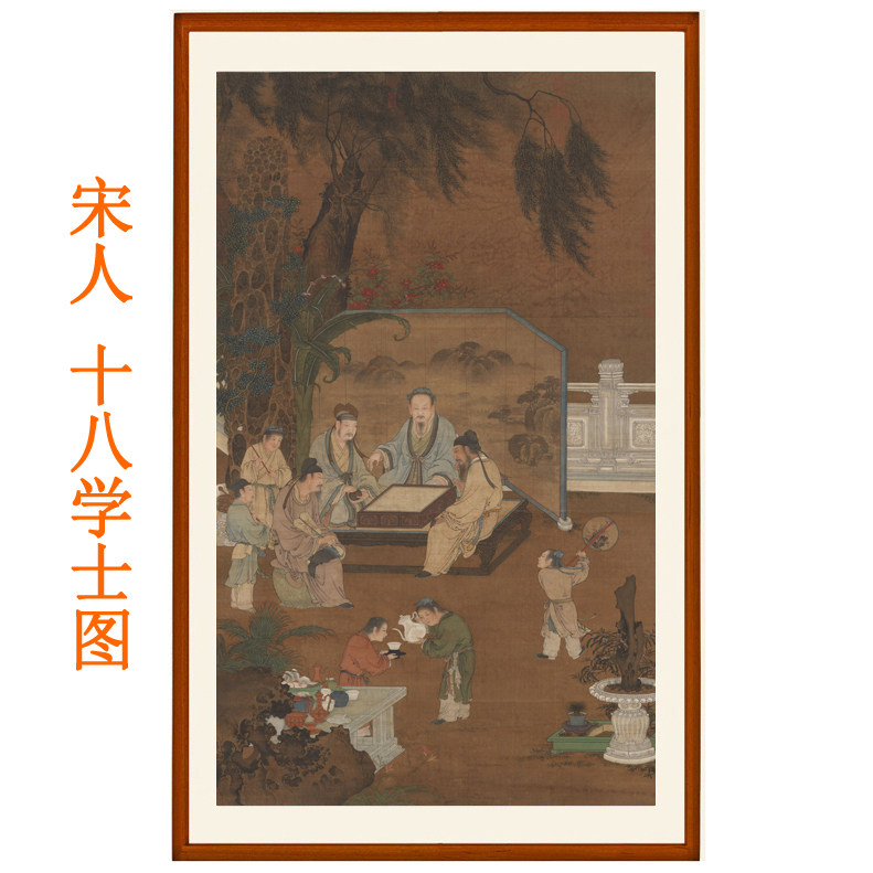 宋人十八学士图字画挂画宋代人物画客厅卧室装饰画国画竖版赠卷轴