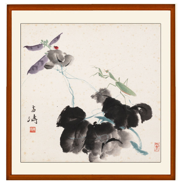 王雪涛花鸟画写意牡丹国画客厅挂画装饰画非手绘螳螂豆荚卷轴无框