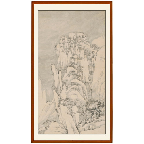 弘仁山水画西岩松雪图客厅挂画装饰画非手绘复制品竖版卷轴画定制