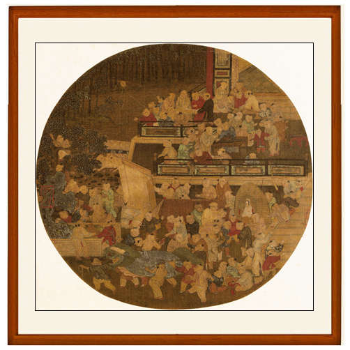 国画人物画儿童房间客厅装饰画挂画字画苏汉臣百子嬉春图卷轴装裱图片