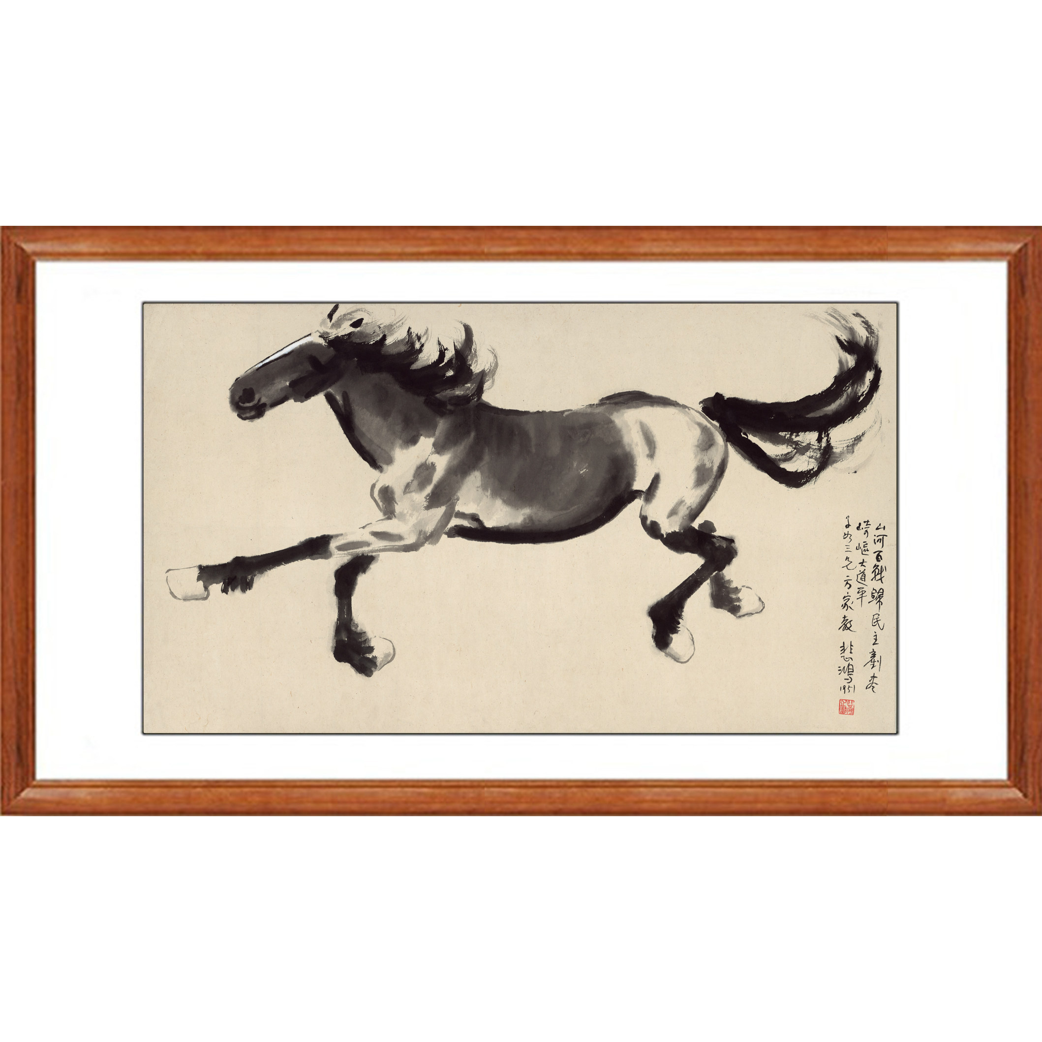 徐悲鸿奔马图百战归马字画水墨画客厅挂画装饰画国画真迹复制卷轴