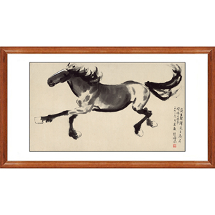 徐悲鸿奔马图百战归马字画水墨画客厅挂画装饰画国画真迹复制卷轴