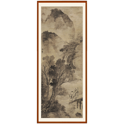 米芾山水画溪桥闲眺图客厅挂画中堂装饰画非手绘真迹国画竖版卷轴