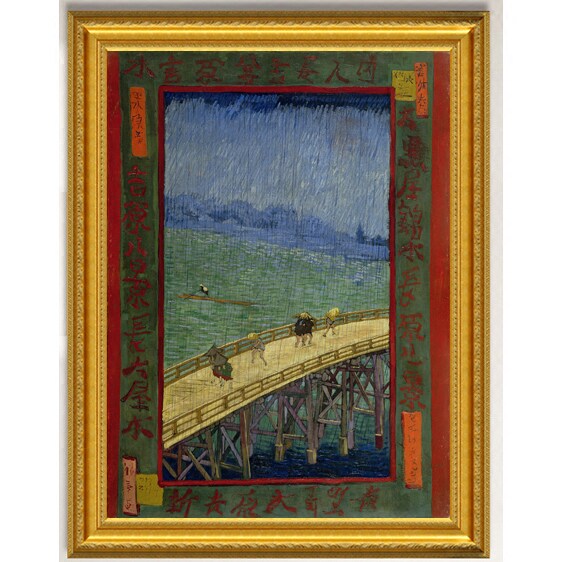 油画卧室玄关客厅装饰画现代简约美式欧式竖版卫生间梵高 雨中桥